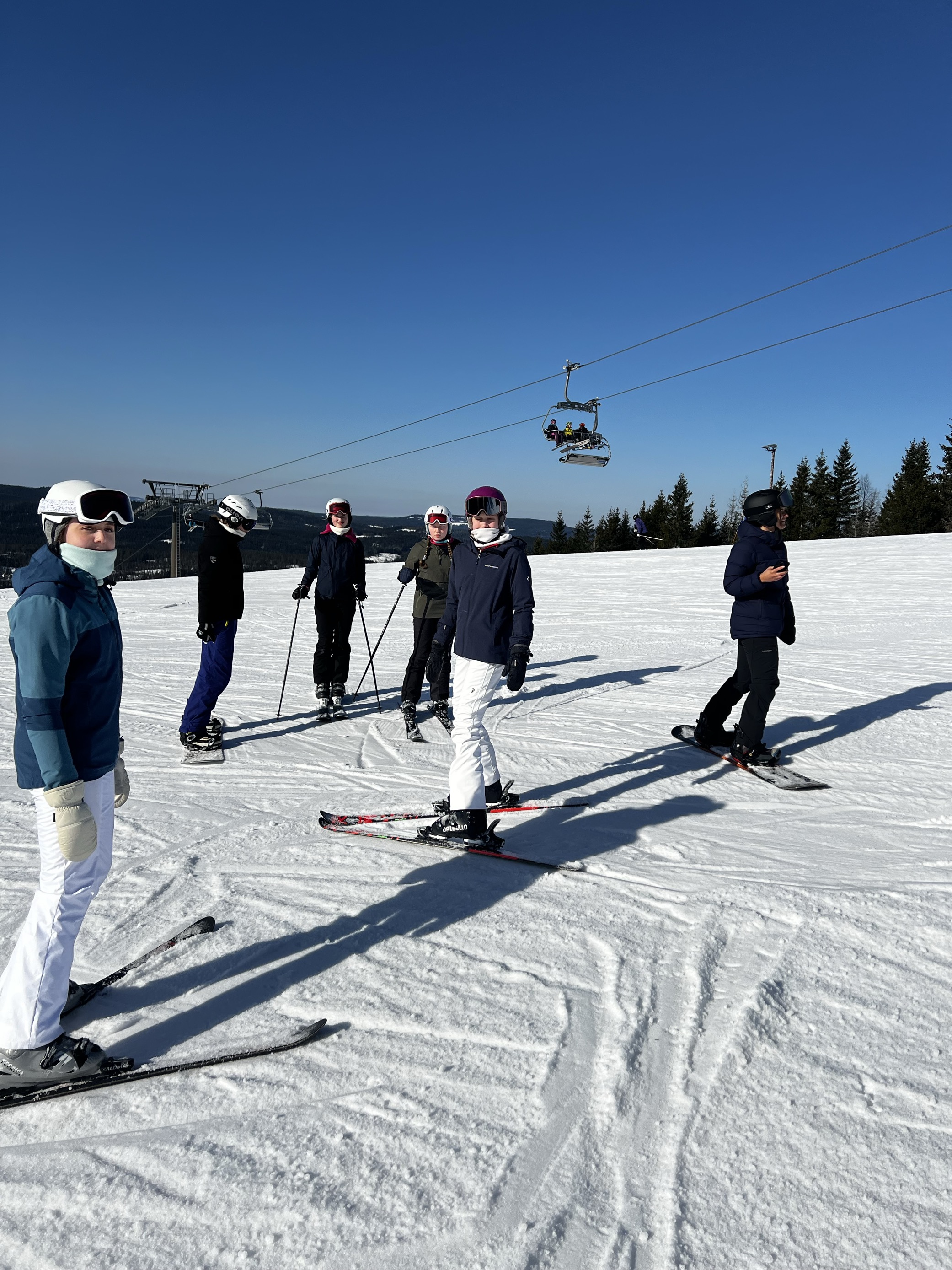 En gruppe skiløpere poserer for et bilde